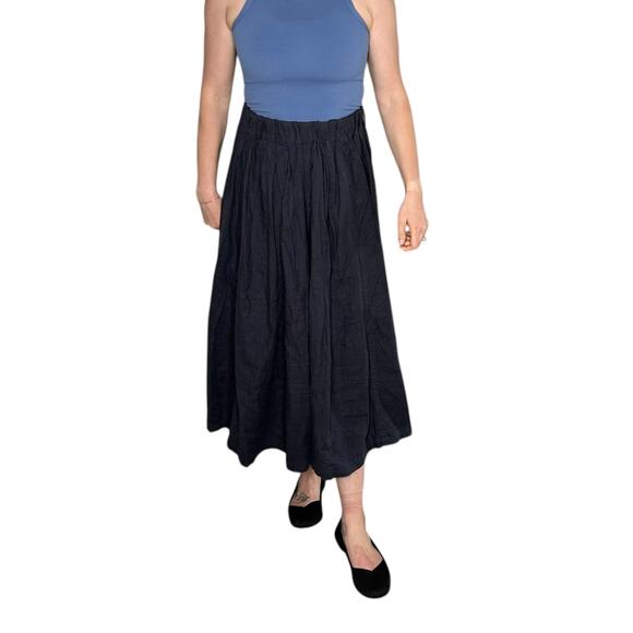 PAS DE CALAIS Blue Pinstriped Pull On Midi Skirt Women's Size 36 US Small Career - Picture 1 of 15